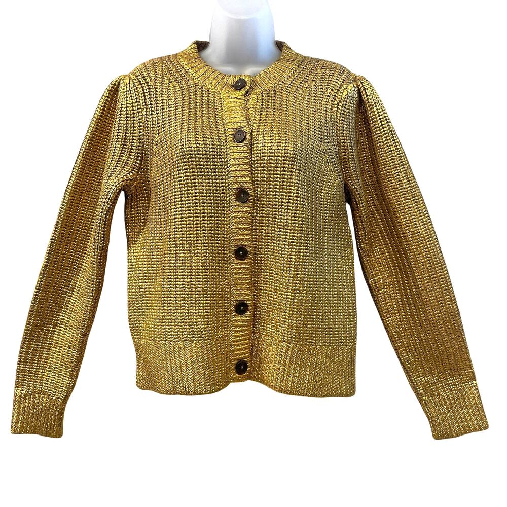 Boden Hand Printed Gold Rib Knit Cardigan Size US 6 UK 10 NWT